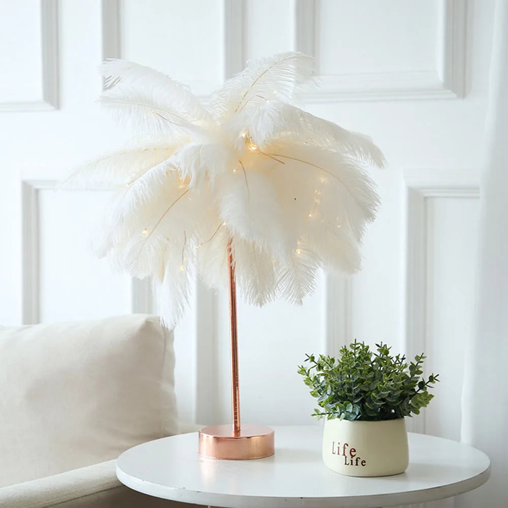 Bedroom LED Night Light Feather Table Lamp Bedside Lamp Modern Wedding Decoration Small Lantern Festive Gift Ins Girl Heart