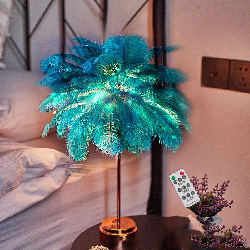 Bedroom LED Night Light Feather Table Lamp Bedside Lamp Modern Wedding Decoration Small Lantern Festive Gift Ins Girl Heart
