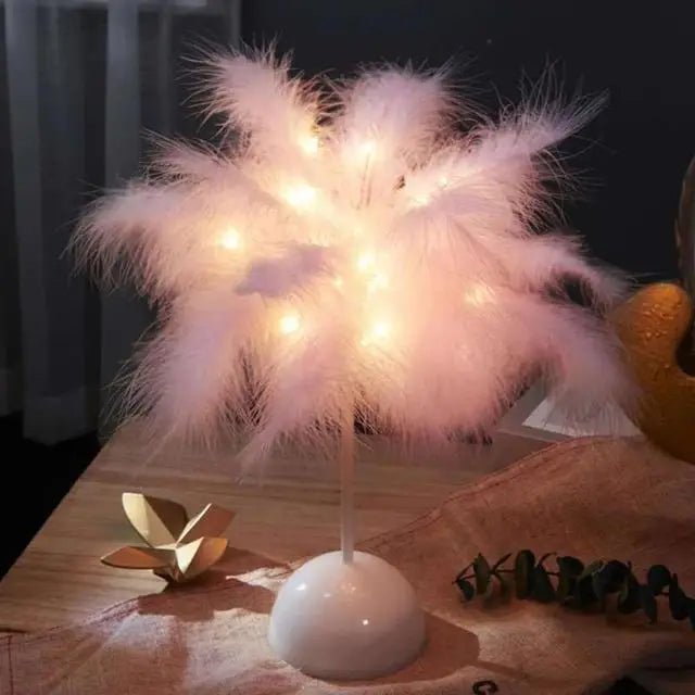 Bedroom LED Night Light Feather Table Lamp Bedside Lamp Modern Wedding Decoration Small Lantern Festive Gift Ins Girl Heart