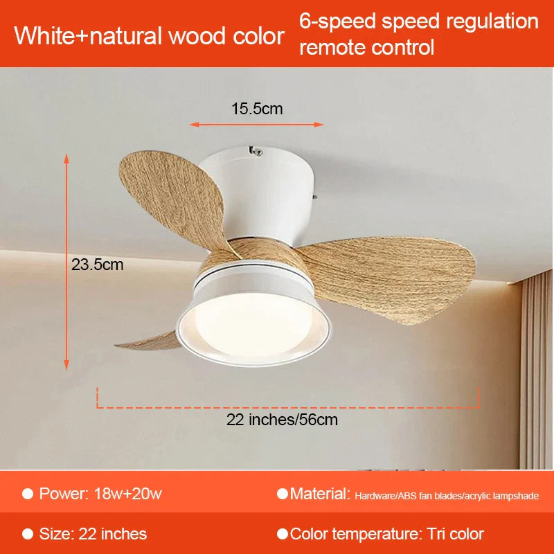 Ceiling Fans With LED Lamp High Wind 3 Speed Silent Fans Light Modern Retro Design for Bedroom Living Room Decor Home lighting