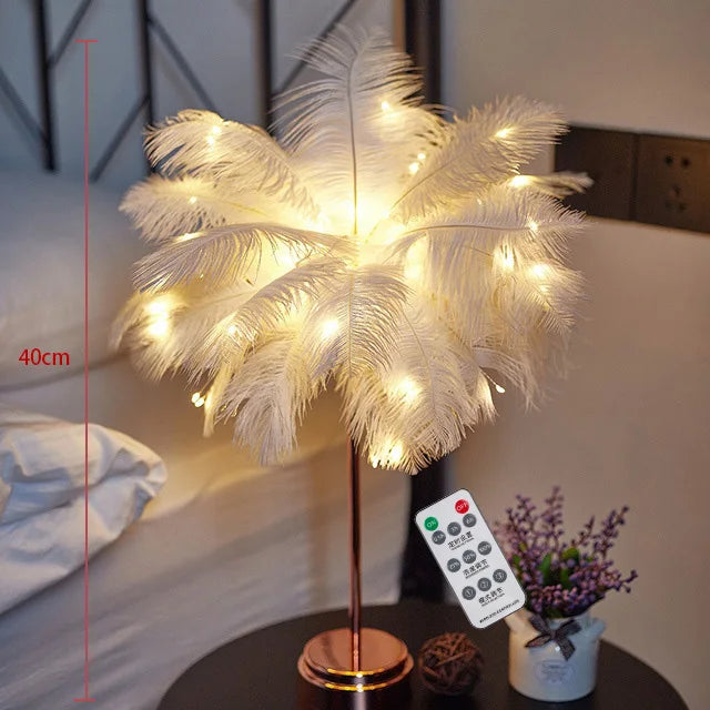Bedroom LED Night Light Feather Table Lamp Bedside Lamp Modern Wedding Decoration Small Lantern Festive Gift Ins Girl Heart