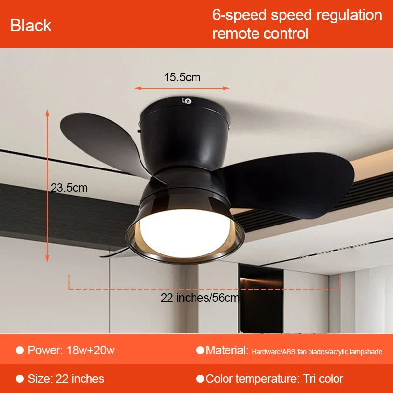 Ceiling Fans With LED Lamp High Wind 3 Speed Silent Fans Light Modern Retro Design for Bedroom Living Room Decor Home lighting